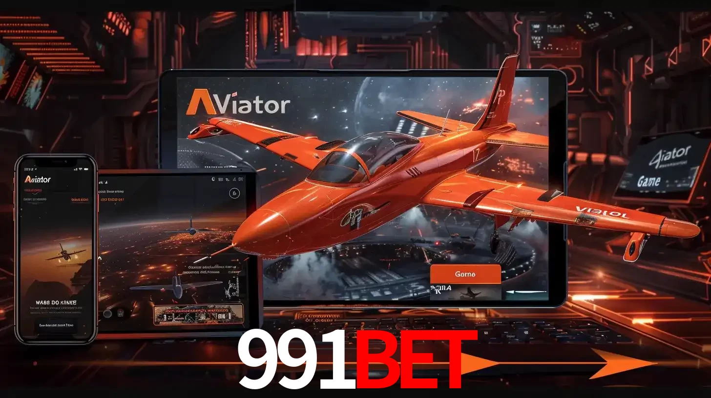 Apresentação tecnológica do jogo Aviator com um avião saindo da tela de um tablet, demonstrando a experiência imersiva em múltiplos dispositivos no 991bet.