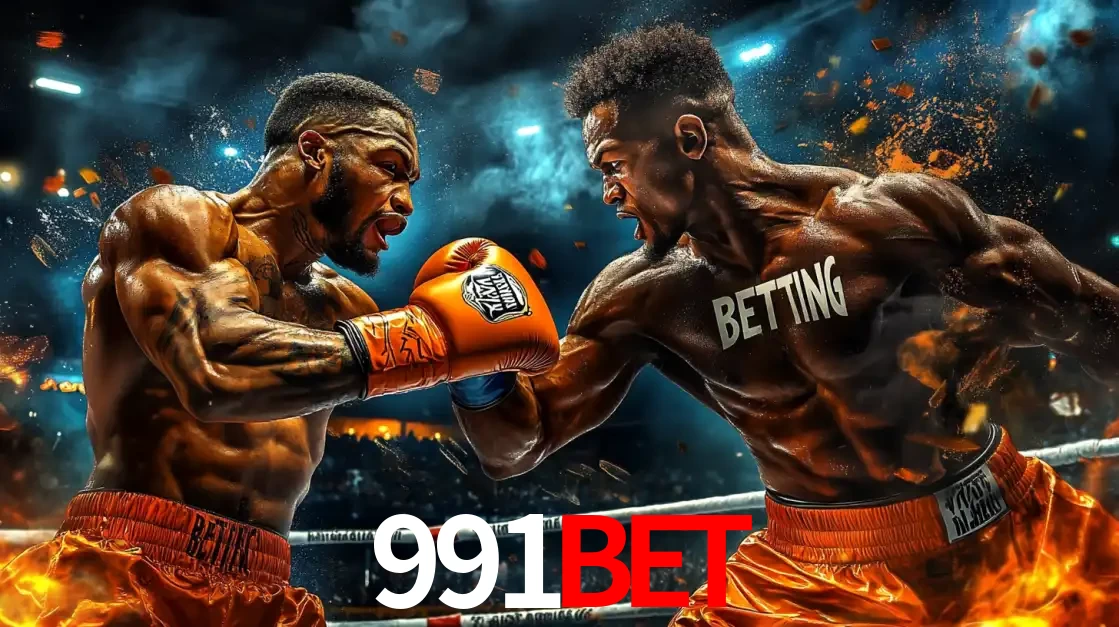 Dois boxeadores em uma luta intensa e explosiva, representando a adrenalina e as oportunidades de apostas em esportes de combate disponíveis na plataforma 991bet.