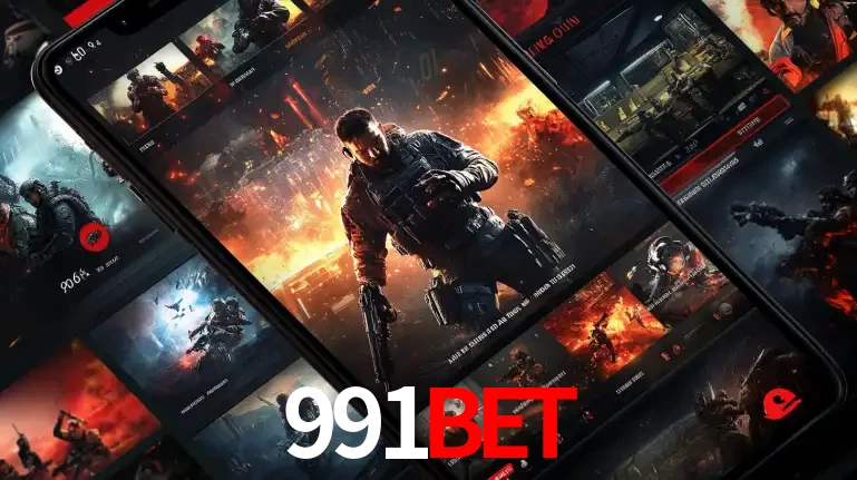 Tela de um celular exibindo uma galeria de jogos de tiro com temática militar, mostrando a variedade de e-sports disponíveis para apostas na plataforma de entretenimento 991bet.